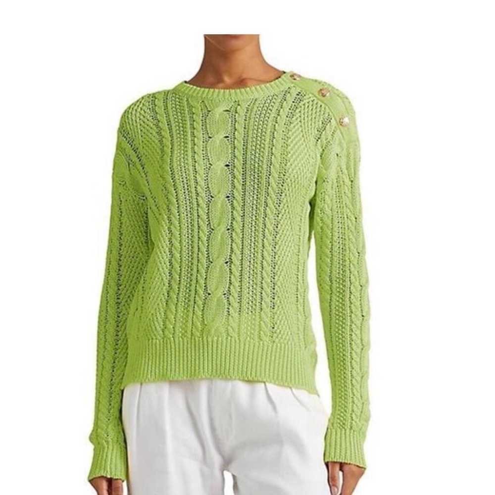 Lauren Ralph Lauren Women's Green Long Sleeve Aran-Knit Pullover Sweater Size XS